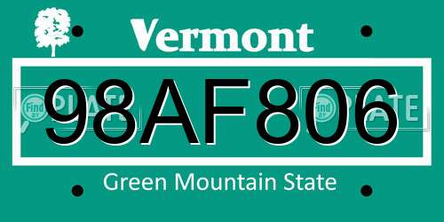 98AF806 Vermont License Plate
