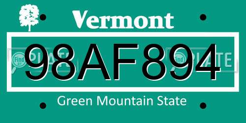 98AF894 Vermont License Plate