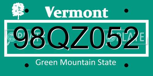 98QZ052 Vermont License Plate