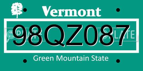 98QZ087 Vermont License Plate