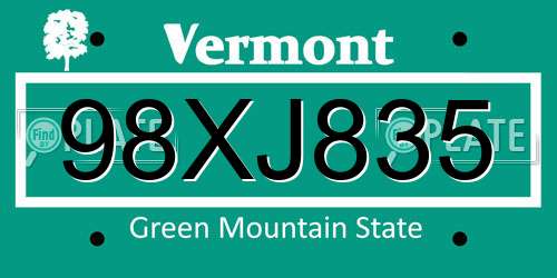 98XJ835 Vermont License Plate