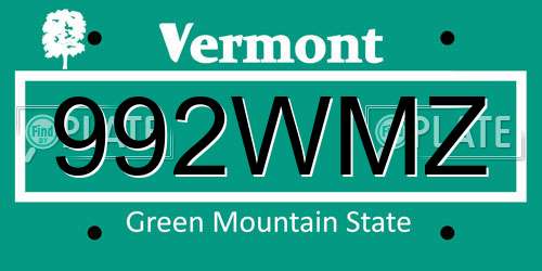 992WMZ Vermont License Plate