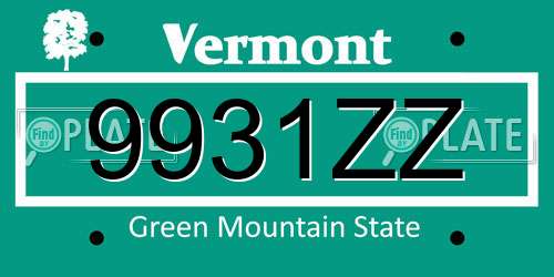 9931ZZ Vermont License Plate