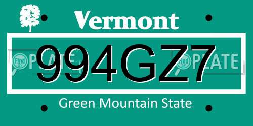 994GZ7 Vermont License Plate