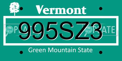 995SZ3 Vermont License Plate