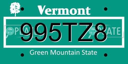 995TZ8 Vermont License Plate