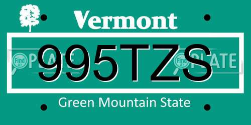 995TZS Vermont License Plate