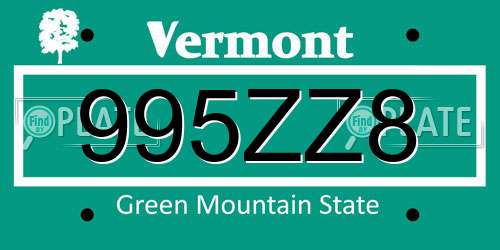 995ZZ8 Vermont License Plate