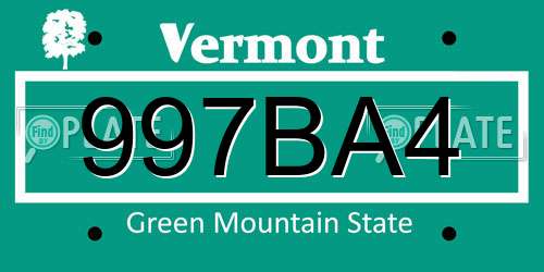 997BA4 Vermont License Plate