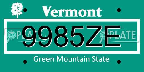 9985ZE Vermont License Plate