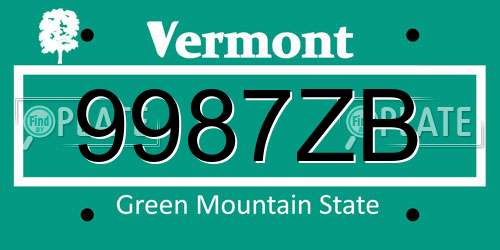 9987ZB Vermont License Plate