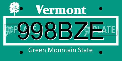 998BZE Vermont License Plate