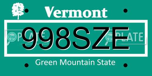 998SZE Vermont License Plate