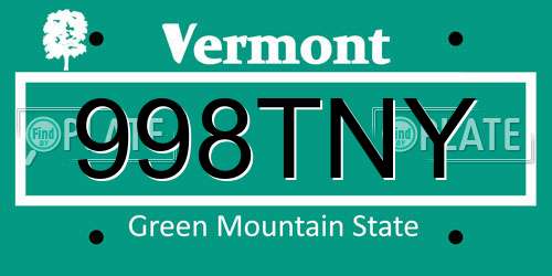 998TNY Vermont License Plate