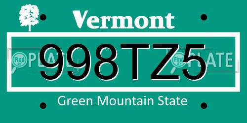 998TZ5 Vermont License Plate