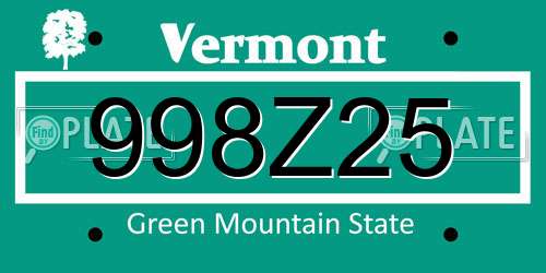 998Z25 Vermont License Plate