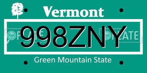 998ZNY Vermont License Plate