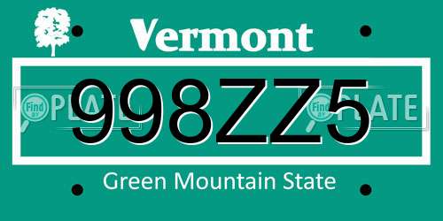 998ZZ5 Vermont License Plate