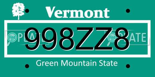 998ZZ8 Vermont License Plate