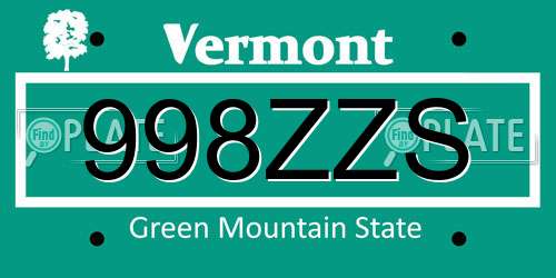 998ZZS Vermont License Plate