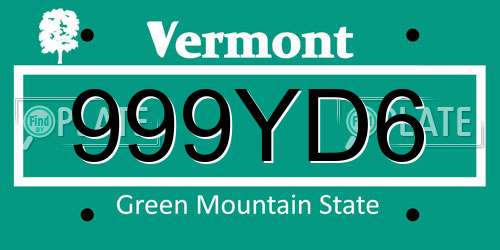 999YD6 Vermont License Plate