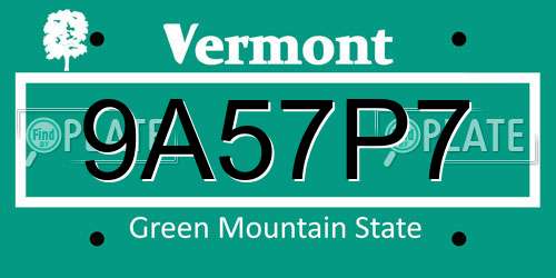 9A57P7 Vermont License Plate