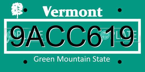9ACC619 Vermont License Plate