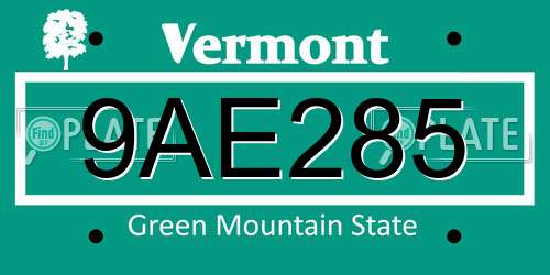 9AE285 Vermont License Plate