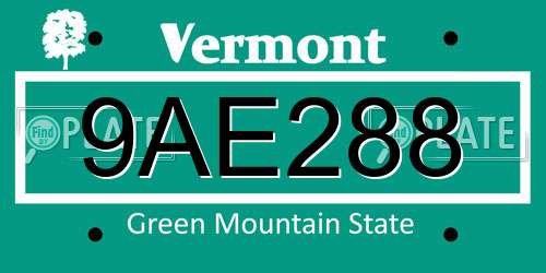 9AE288 Vermont License Plate