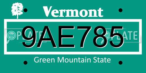 9AE785 Vermont License Plate