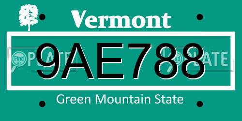 9AE788 Vermont License Plate