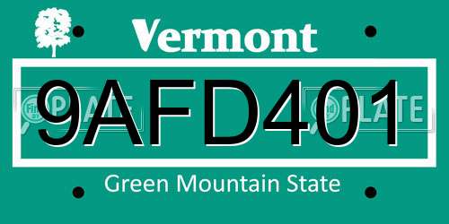 9AFD401 Vermont License Plate
