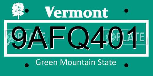 9AFQ401 Vermont License Plate