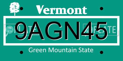 9AGN45 Vermont License Plate
