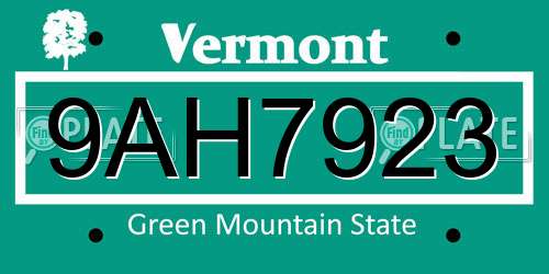 9AH7923 Vermont License Plate