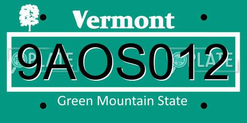 9AOS012 Vermont License Plate