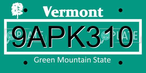 9APK310 Vermont License Plate