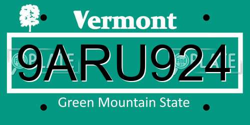 9ARU924 Vermont License Plate