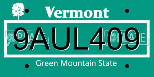 9AUL409 Vermont License Plate