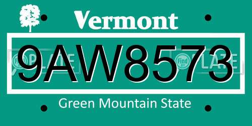 9AW8573 Vermont License Plate