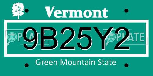 9B25Y2 Vermont License Plate