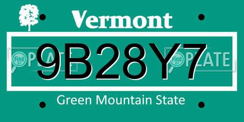 9B28Y7 Vermont License Plate