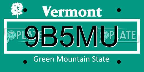 9B5MU Vermont License Plate