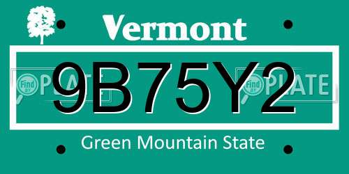 9B75Y2 Vermont License Plate