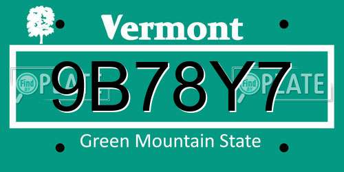 9B78Y7 Vermont License Plate