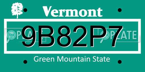 9B82P7 Vermont License Plate