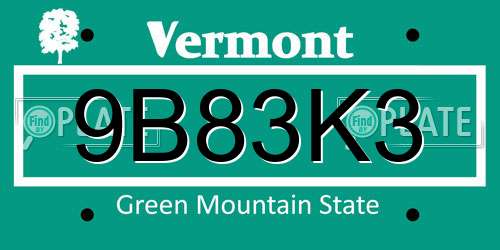 9B83K3 Vermont License Plate
