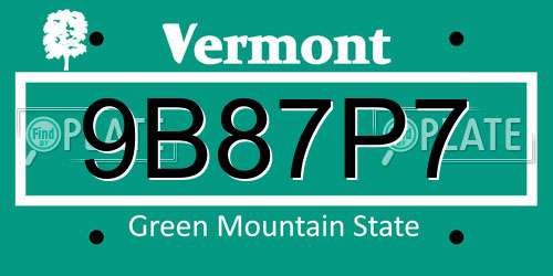 9B87P7 Vermont License Plate