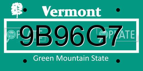 9B96G7 Vermont License Plate