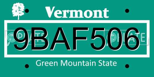 9BAF506 Vermont License Plate